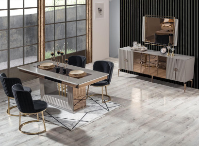  Stilvoll Esszimmer Set Esstisch 4x Stühle und Anrichte mit Spiegel 7tlg